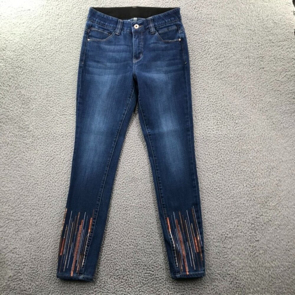 JAG Jeans Womens Size 6/28 Skinny Embellished Sequin Leg Mid Rise Stretch Denim